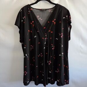 Lane Bryant Black Floral Leaf Print V-Neck Surplice Top Blouse Womens‎ 18/20